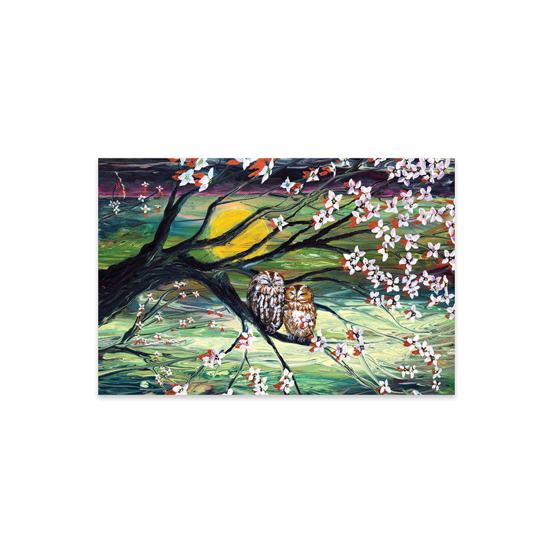 Sleepy Owls in Dogwood Blossoms par Laura Iverson - impression non encadrée, H 16 po x l 24 po x P 0,25 po