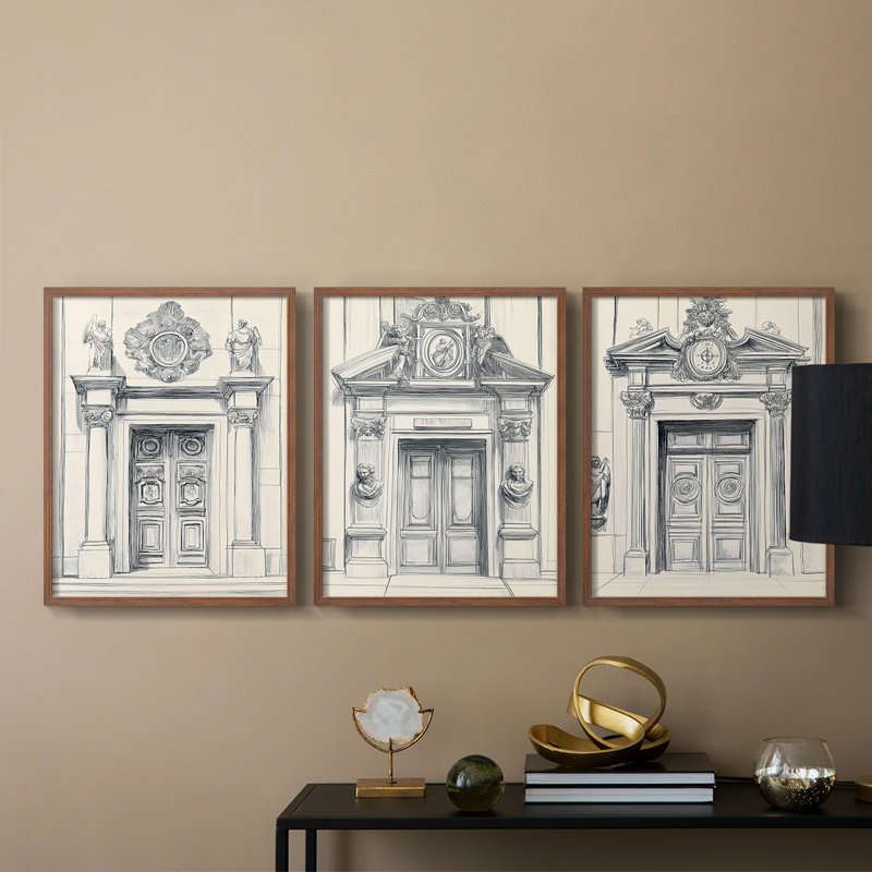 Lanscape Study Series IV -Set of 3 Fric Giclee Prints -Prêt à accrocher, H 28 po x l 66 po, Noyer