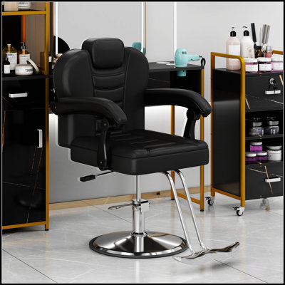 Fauteuil de coiffeur inclinable classique avec pompe hydraulique robuste, rotation à 360 ° et charge maximale de 330 lb pour un confort de salon