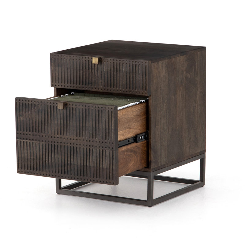 Kelby Vertical Filing Cabinet, Carved Vintage Brown