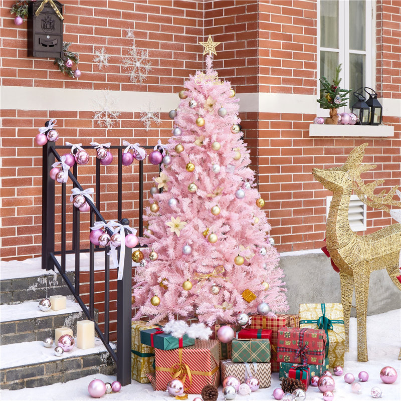Multi-colored Hinged Fir Artificial Christmas Tree with Foldable Stand, 7.5' H, Pink