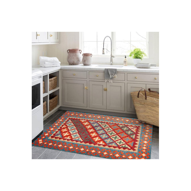 Tapis décoratif moderne orange à motif tissé lavable à la machine, Sous-tapis rectangulaire de 3 pi 3 po x 4 pi 11 po