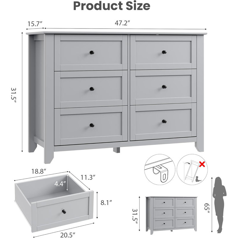 Commode 6 tiroirs Modern, Gris