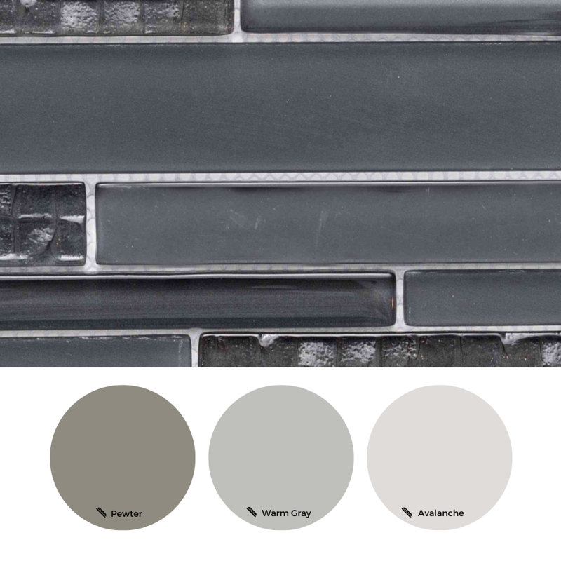 Karma Straight Edge Glass Mosaic Sheet Tile, Dark Gray
