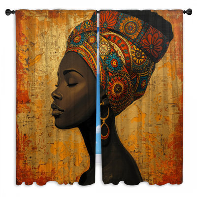 African Woman Headdress Window Curtains  Portrait Sheer & Room Darkening - 2 Panels