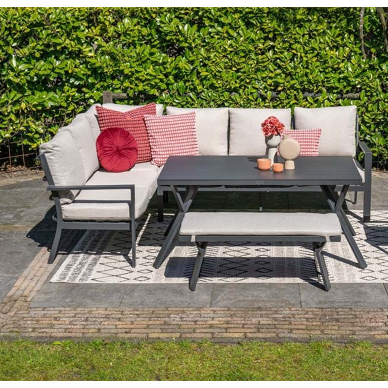 Cibecue 7 Person Lounge Dining set with Sand Cushions, Left Hand Facing