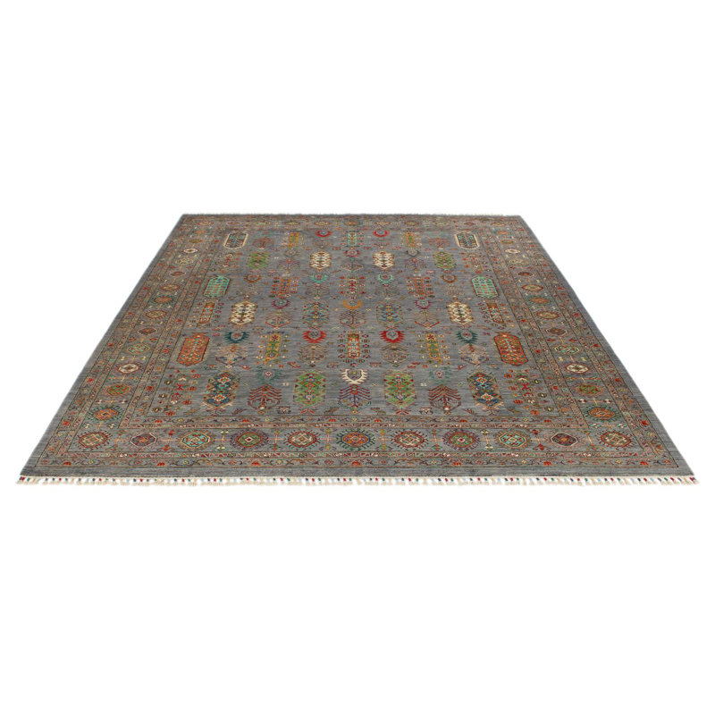 Tapis tribal turc 9 x 10 po gris et multicolore