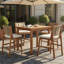 Ensemble de 4 tabourets de bar d'extérieur en bois d'acacia naturel et en osier tissé - Chaises robustes à hauteur de comptoir pour le patio et la piscine