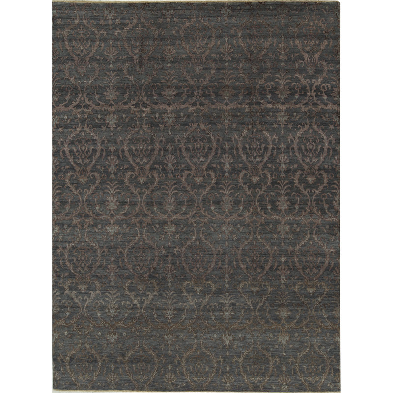 Cotton Abstract Area Rug in Dark Gray