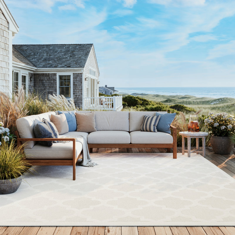 Adianey Red Barrel Studio Easy Care Trellis Ivory/White Indoor/Outdoor Area Rug, Rectangle 8' x 10'