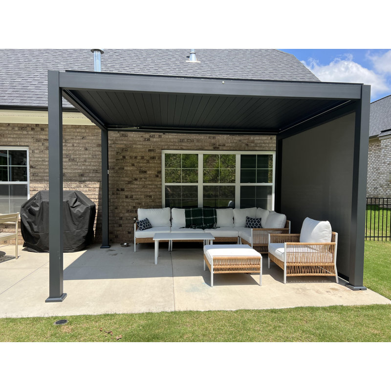 Pergola à auvent motorisée en aluminium, Gris foncé, Clôture en bois x P 10 po