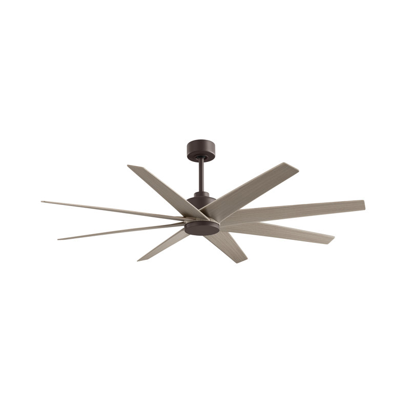 Ariella - Eight Blade Ceiling Fan - Brushed Brass Finish - Matte Black Blades, Gray Ash Tone, Textured Bronze