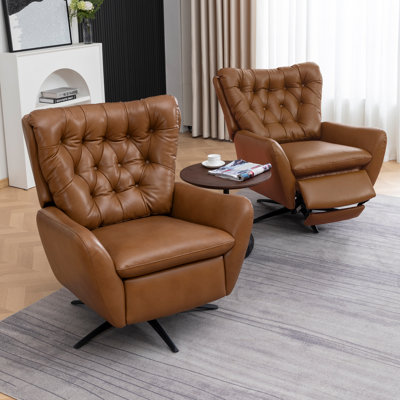 Genuine Leather Swivel Wingback Recliner