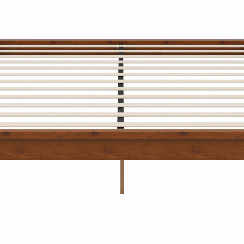 Base de lit plateforme en bois avec support en lattes de bois, Brun