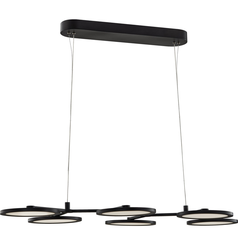 Luminaire suspendu linéaire à DEL 6 lumières pour îlot de cuisine Radia, Noir mat