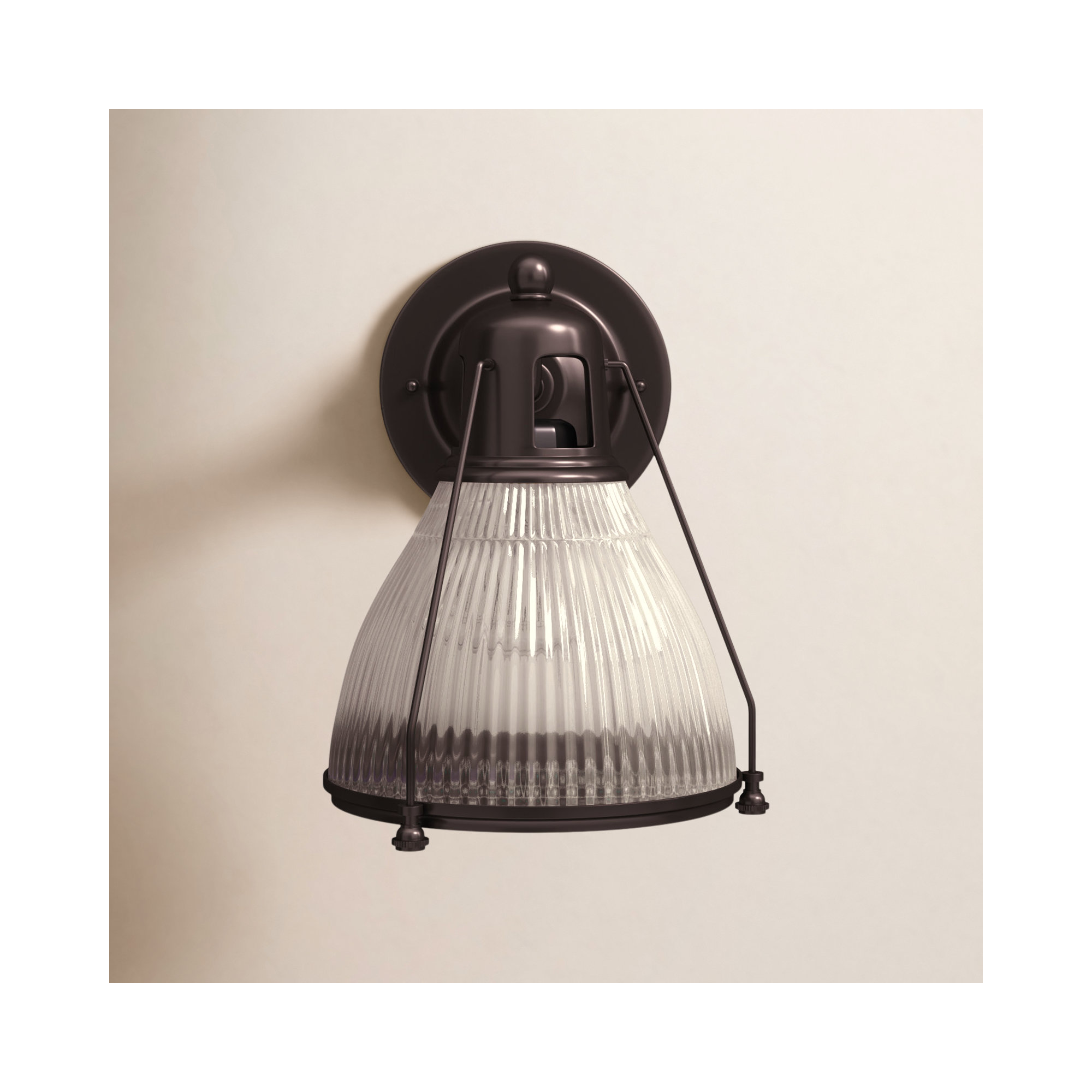 Single Light Glass Steel Dimmable Armed Sconce, Old Bronze