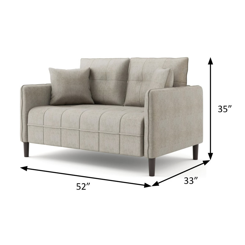 52" W Contemporary Loveseat W/ Pillows, Light Gray, Light Gray