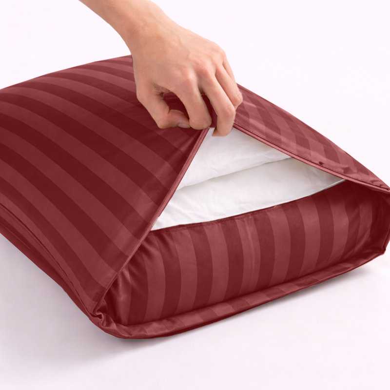 Microfiber 250 TC Reversible Stripe Duvet Cover Set with Pillowcases, Single Duvet Cover + 1 Standard Pillowcase, Burgundy