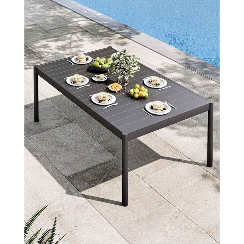 Aluminum Patio Dining Table for 4-6 Person, Rectangle Outdoor Dining Table with Aluminum Tabletop and Metal Frame for Garden Lawn Deck Backyard