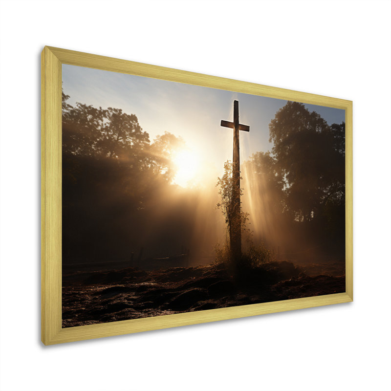Croix religieuse, H 34 po x l 44 po x P 1,5 po, Cadre doré à une seule photo