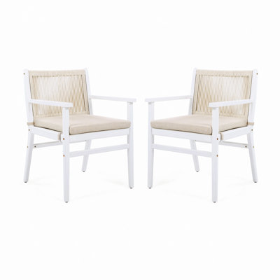 Ensemble de 2 chaises de salle à manger d'extérieur, fauteuil de patio en bois d'acacia avec dossier en corde et coussin hydrofuge, capacité de poids de 400 lb