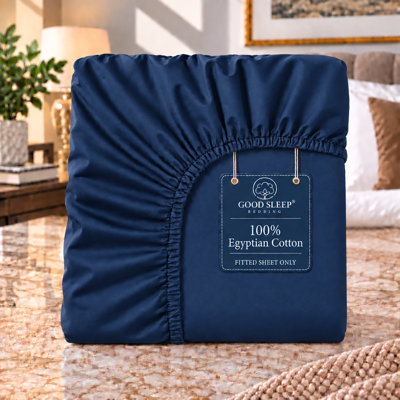 100% Egyptian Cotton 1000 Thread Count 16" Inch Deep Pocket Queen Size Fitted Sheet, Navy Blue