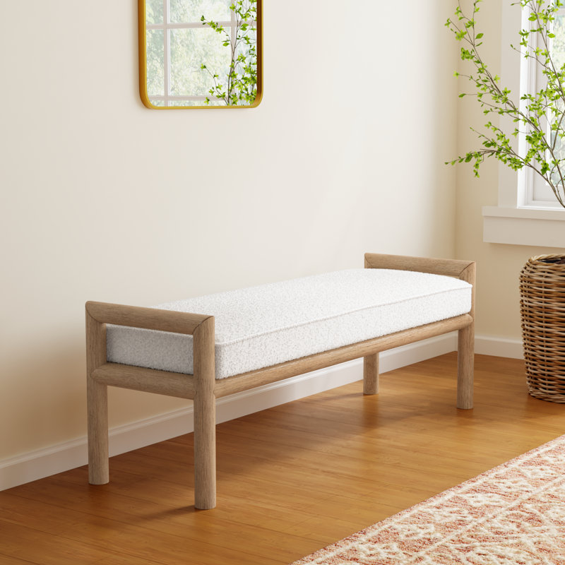 Colleen Polyester Upholstered Bench, White, Natural