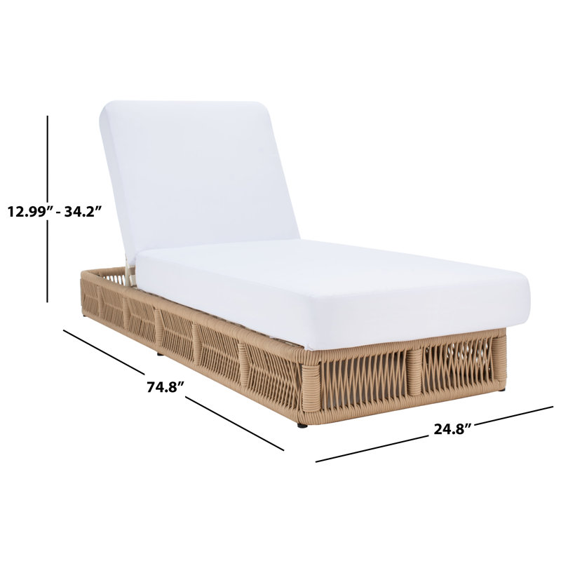 Chaise longue d'extérieur Langley, Structure brun clair / coussin blanc