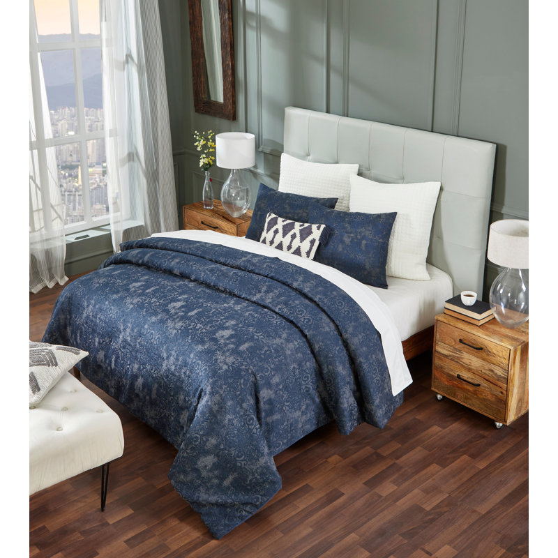 Ivory and Navy Striped Microfiber Queen Comforter Set