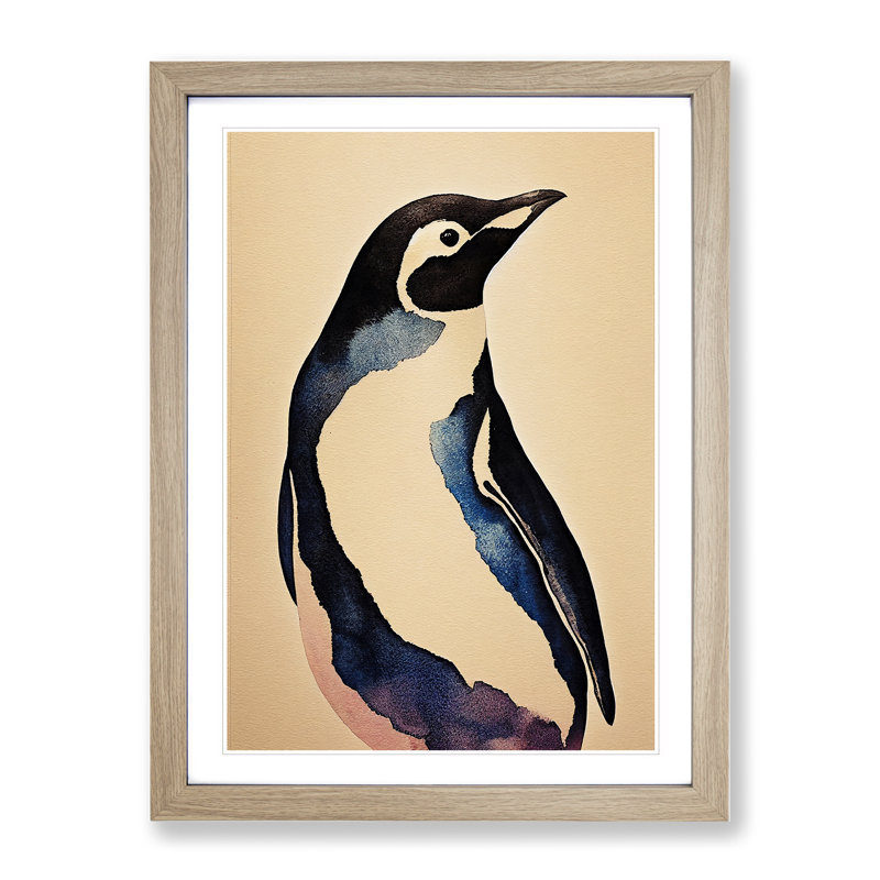 Penguin No.5 - Single Picture Frame Painting, Oak, 34cm H x 25cm W x 2cm D
