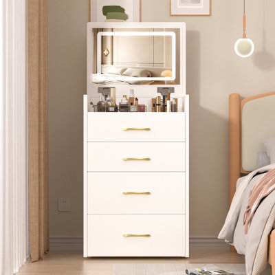Meuble-lavabo de table en verre visible avec tiroir - chambre à coucher blanche 3 en 1, table de maquillage, tiroirs, rangement spacieux pour la beauté