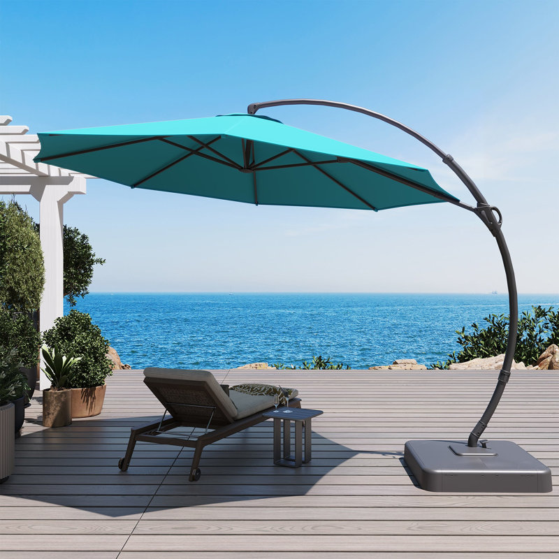 Parasol en porte-à-faux 11 pi avec base incluse, Gris