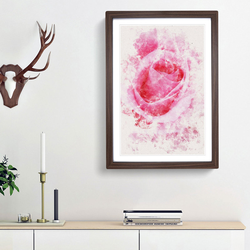 Pink Rose Petals - Picture Frame Painting Print, 33cm H x 24cm W x 2cm D, Walnut Framed