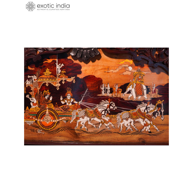 31" The Mahabharat View - Lord Krishna | Natural Color On Wood Panel With Inlay Work