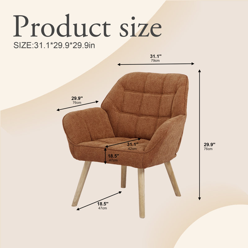 Modern Button Tufted Accent Chair, Wide Arms Solid Wood Frame Soft Brown Fabric, Multi-functional Dining Office Reading Armchair for Living Room Bedroom Office