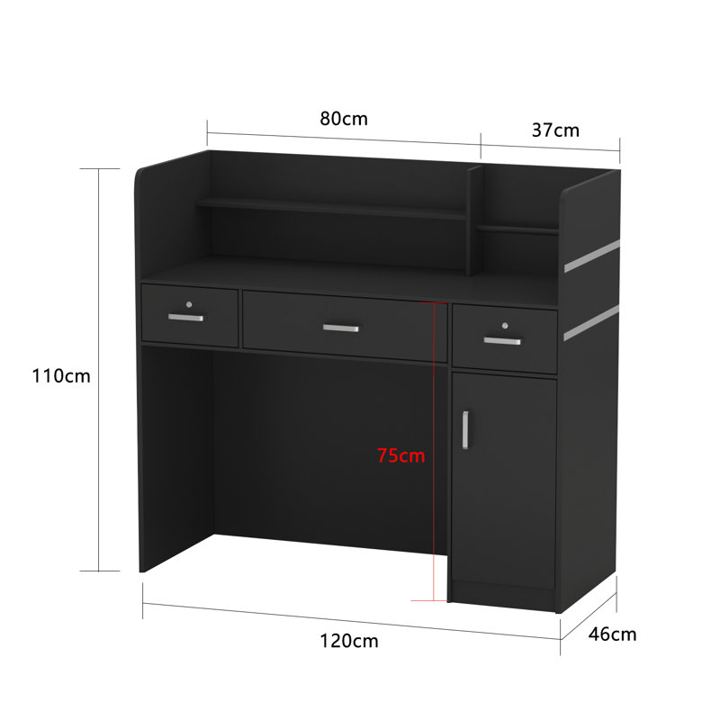Camyah Rectangle Manufactured Wood Reception Desk, Black