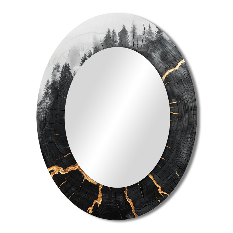 Mysteries Of A Dark Onyx Wood Slice II - Traditional Oval Wall Mirror, 43" x 33"