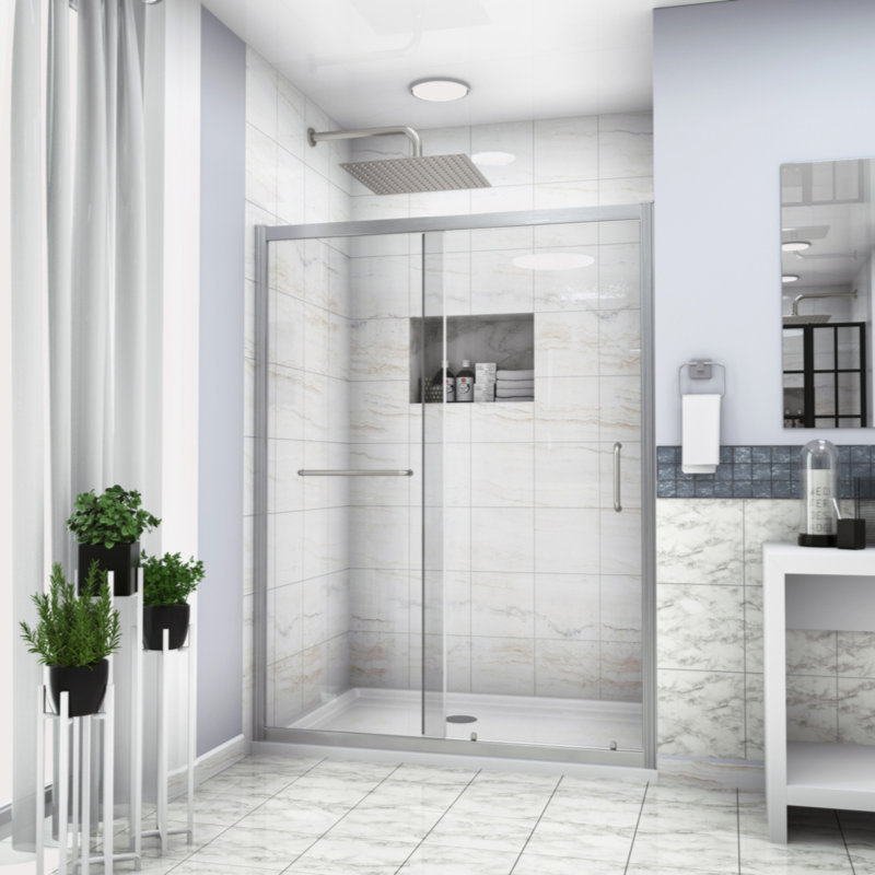 Shower Door 48" W X 72"H Single Sliding Bypass Shower Enclosure, Brushed Nickel