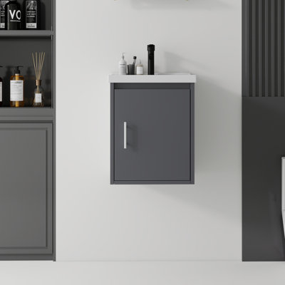 Meuble-lavabo flottant 16 po avec lavabo, porte à fermeture en douceur, lavabo en céramique, contreplaqué