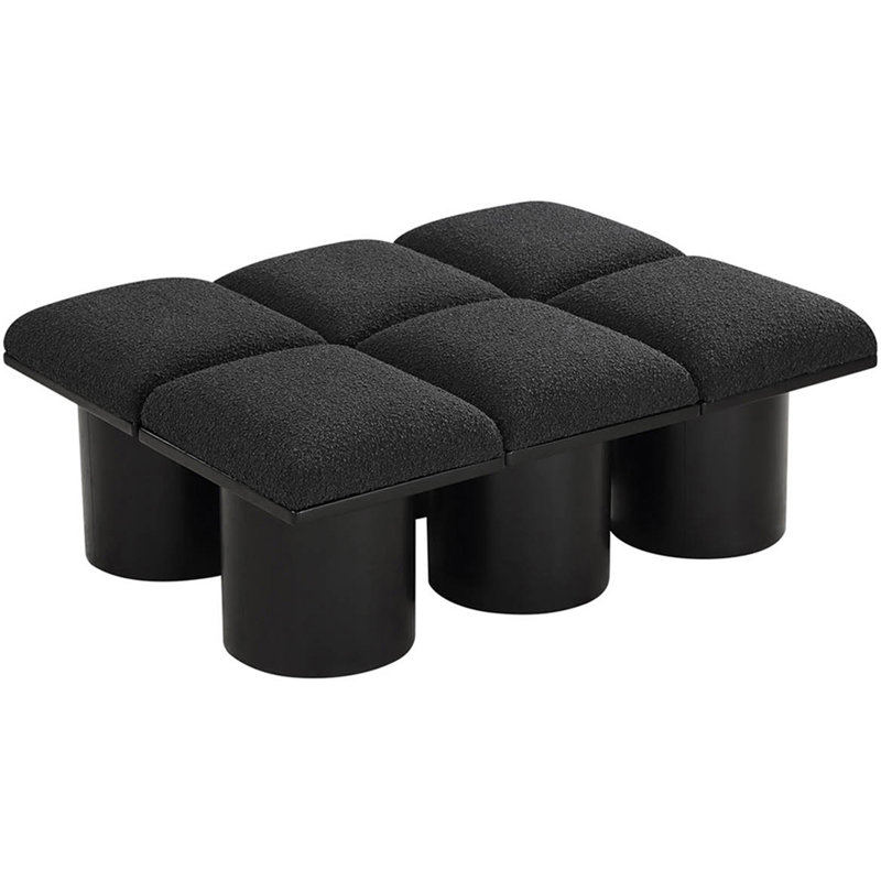 Banc rembourré Horatia, Tissu bouclé noir, H 17,5 po x l 46,5 po x P 36 po, Noir, noir, noir, noir