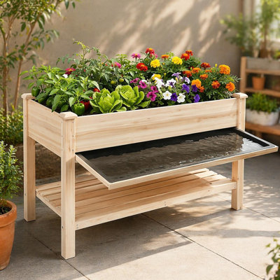 Jardinière surélevée 48 x 23 x 31,1 pouces avec plateau de collecte d'eau, tablette de rangement et doublure de protection Raised Garden Bed
