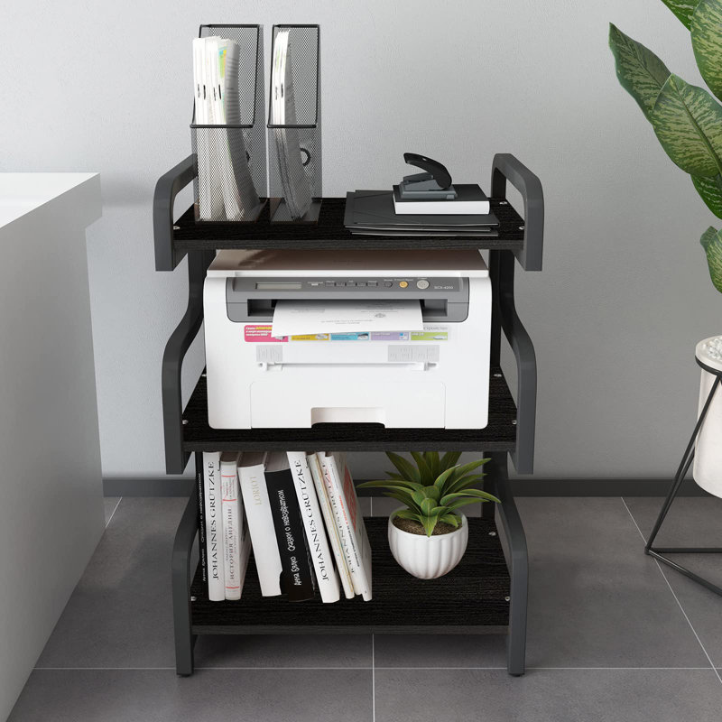 3-Tier Movable Printer Stand with Wheels – Multi-Purpose Storage Cart, Black