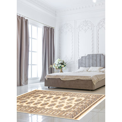 Tapis unique en laine noué à la main Peshawar Bokhara 3 pi 1 po x 5 pi 1 po