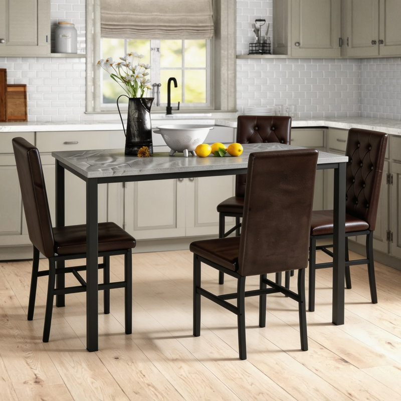 5-Piece Dininng Room Table Set with 4 Uphosltered Dining Chairs, Faux Marble Table Top and Robust Metal Frame Dining Table Set of 5, Space-Saving Design Dinette Set for Home Furniture Kitchen Restaurant