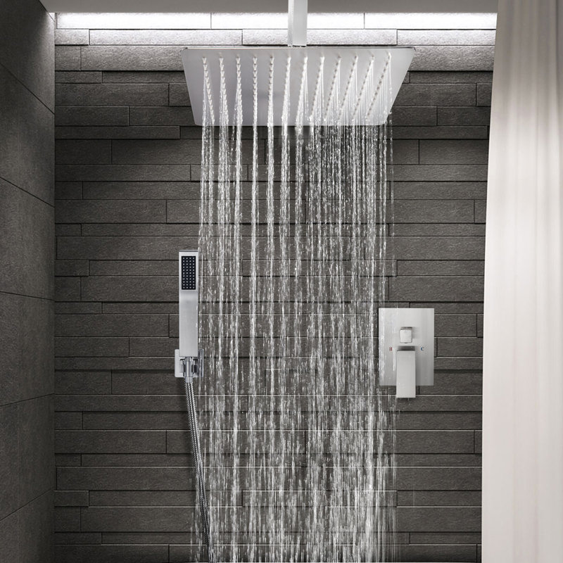 Ceiling-Mounted Complete 12" High-Pressure Shower System with Rough in-Valve, Chrome
