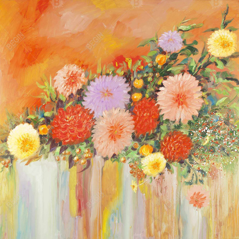 Fleurs abstraites colorées - toile encadrée 24 po x 24 po