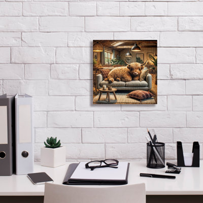 'Highland Cow -Chilling At Home' by Rey Klimt Canvas Wall Art