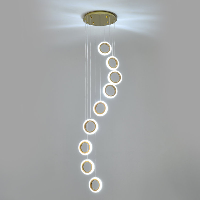 Gold Acrylic and Aluminum 9-Ring Adjustable Height Chandelier