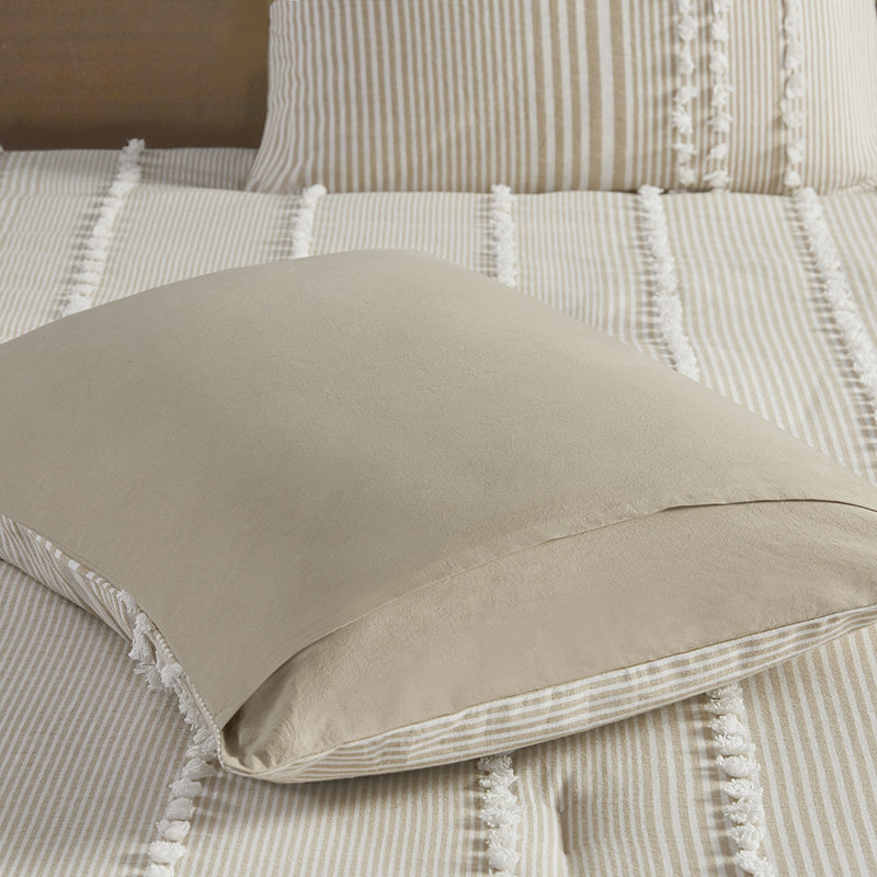 Édredon très grand surdimensionné - 100% coton teint, rayures taupe blanches, confortable
