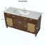 Meuble-lavabo de salle de bain avec lavabo SMC, grande armoire de rangement moderne avec tiroirs à fermeture en douceur et portes en rotin, boutons en métal argenté et 5 pieds en pin